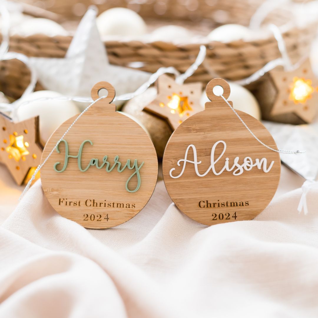 Personalised Christmas Bauble Acrylic baby Miss Ali's