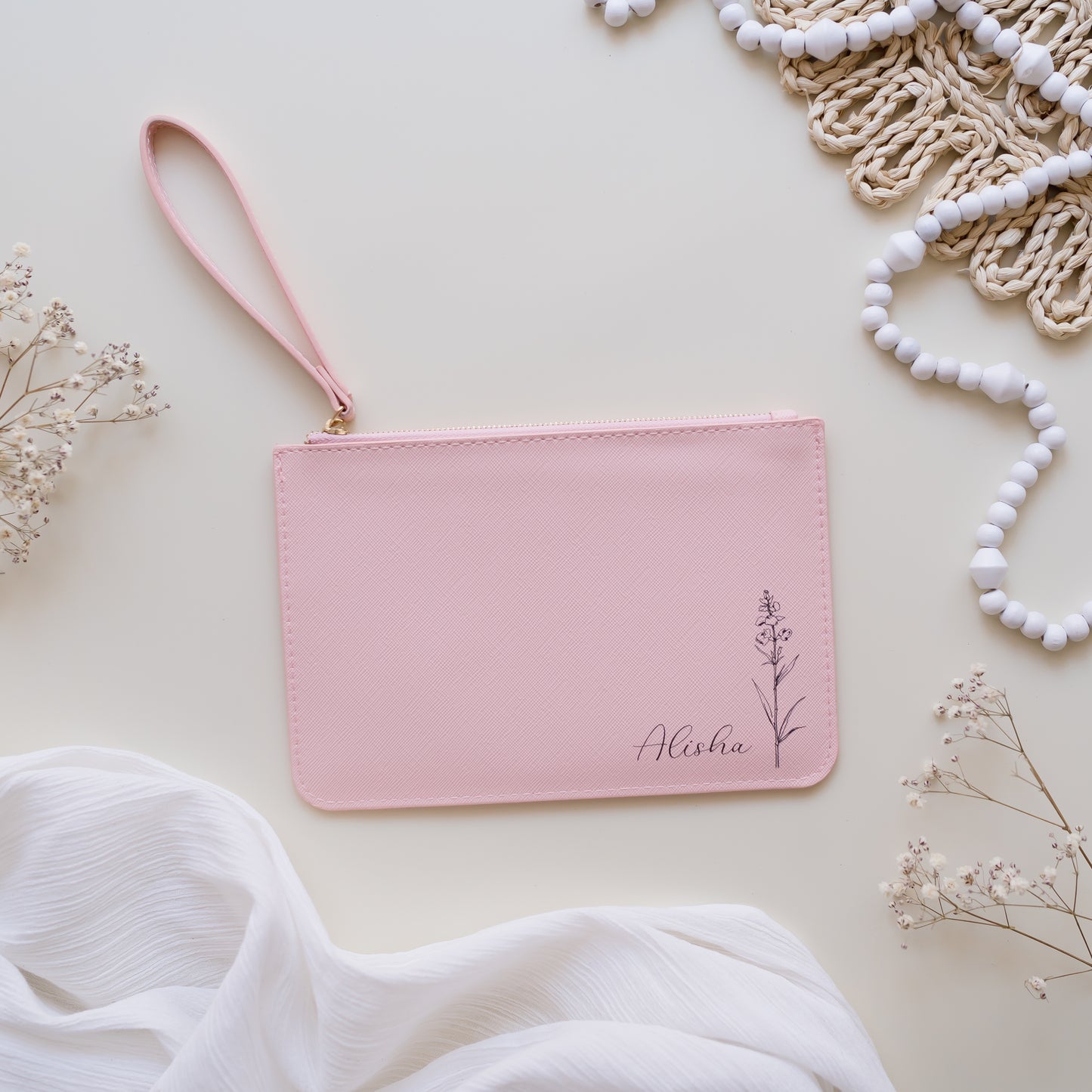 Personalised Leather Flat Clutch leather clutch Miss Ali's