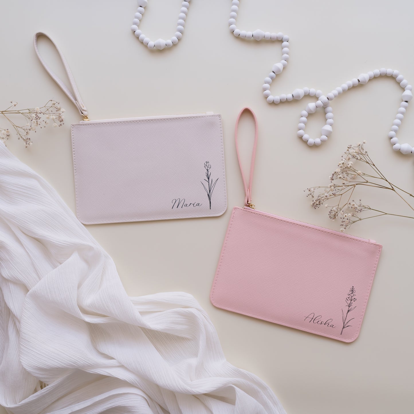 Personalised Leather Flat Clutch leather clutch Miss Ali's