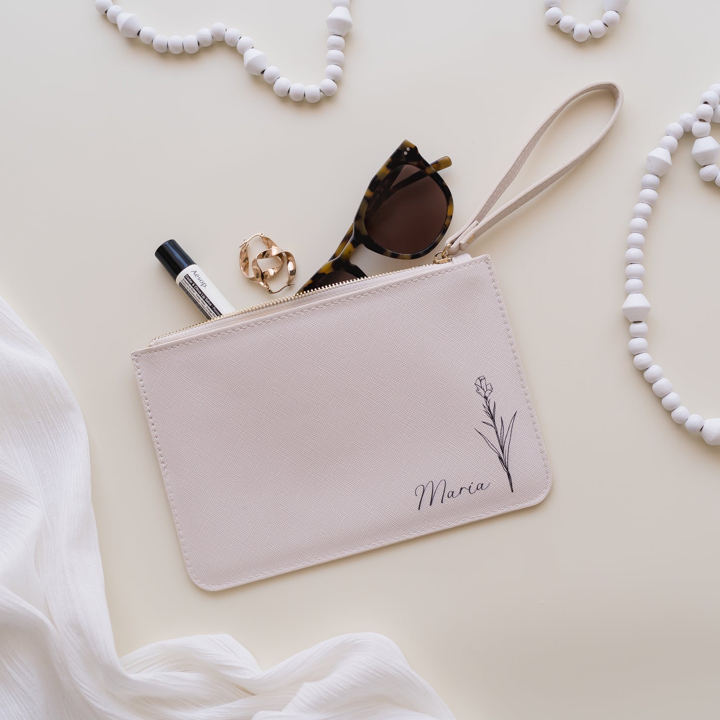Personalised Leather Flat Clutch leather clutch Miss Ali's