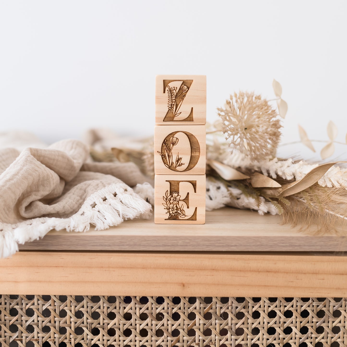 Mini Personalised Name Blocks - Floral Engrave blocks Miss Ali's