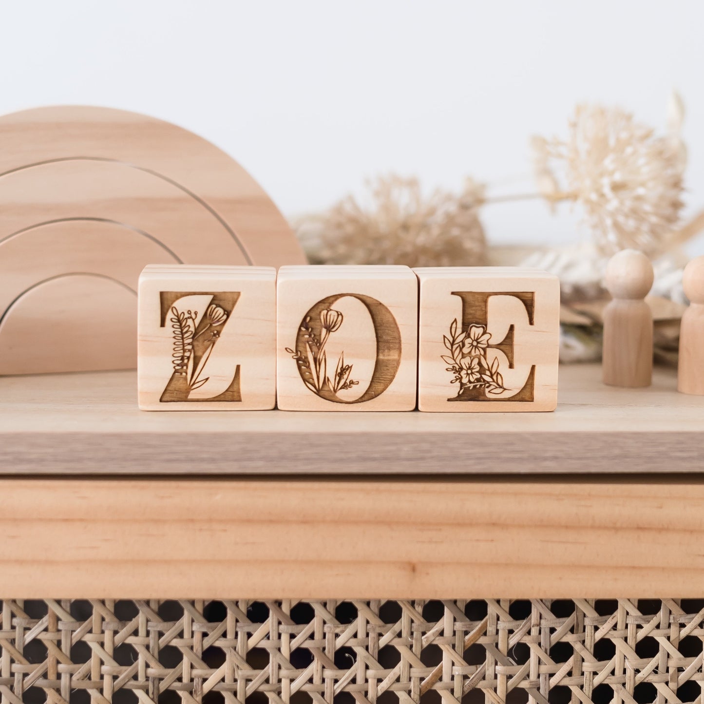 Mini Personalised Name Blocks - Floral Engrave blocks Miss Ali's