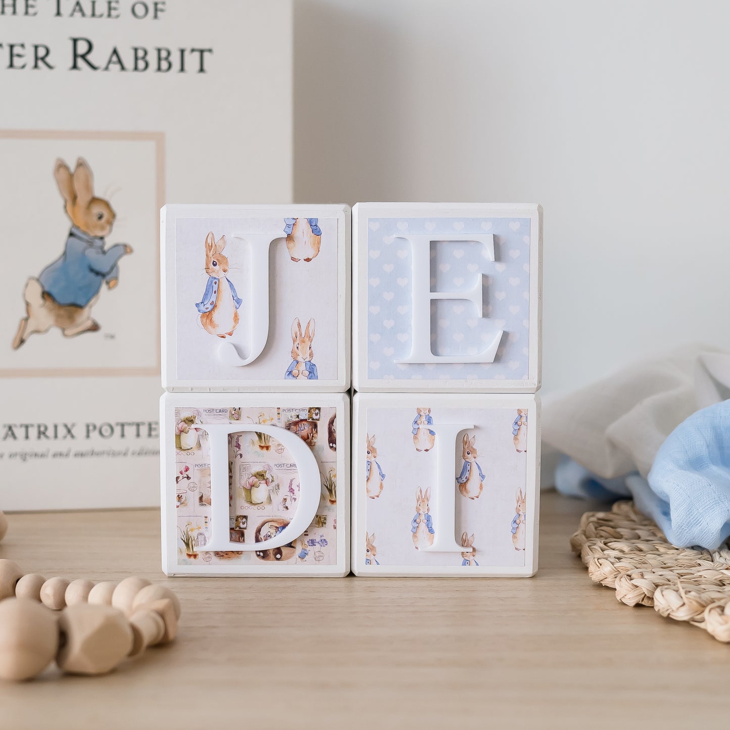 Personalised Baby Name Blocks - Peter Rabbit blocks Miss Ali's