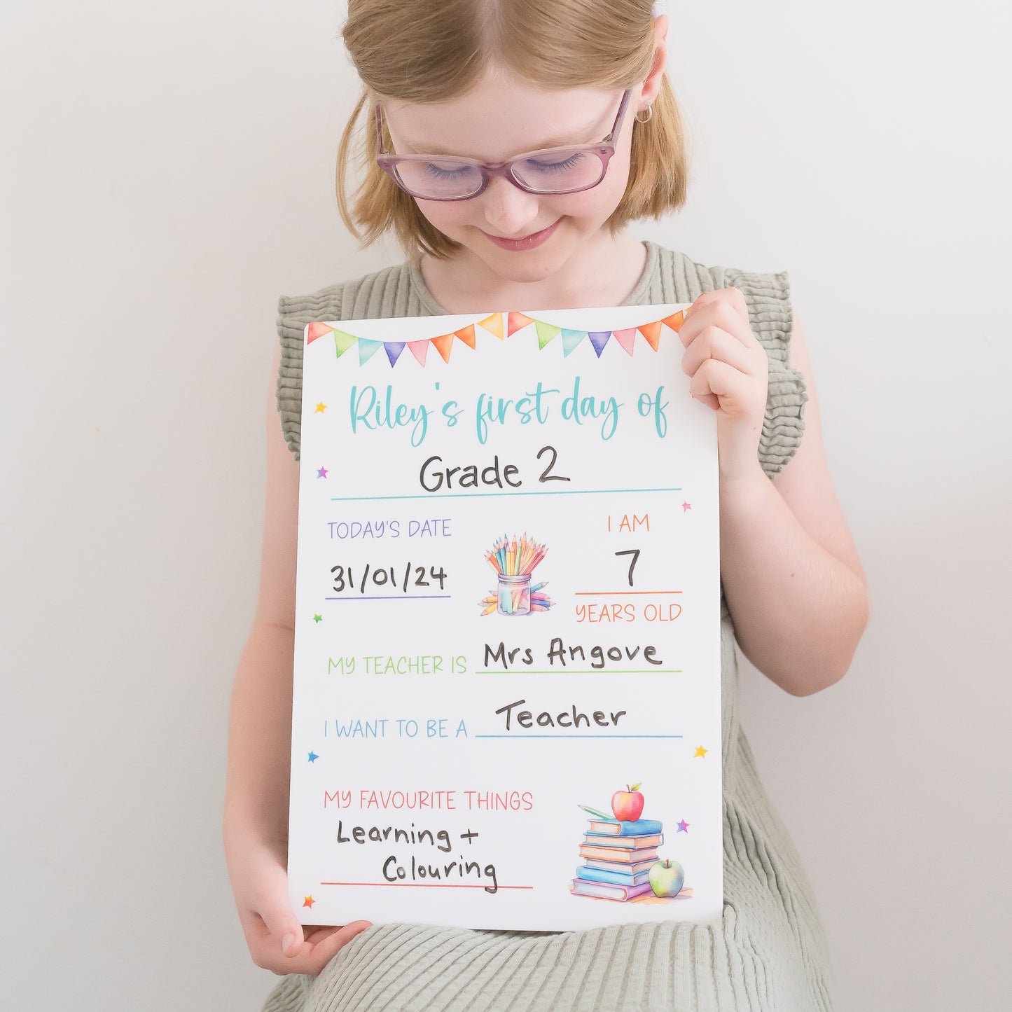My First Day of School Board - Books & Pencils school board - acrylic Miss Ali's