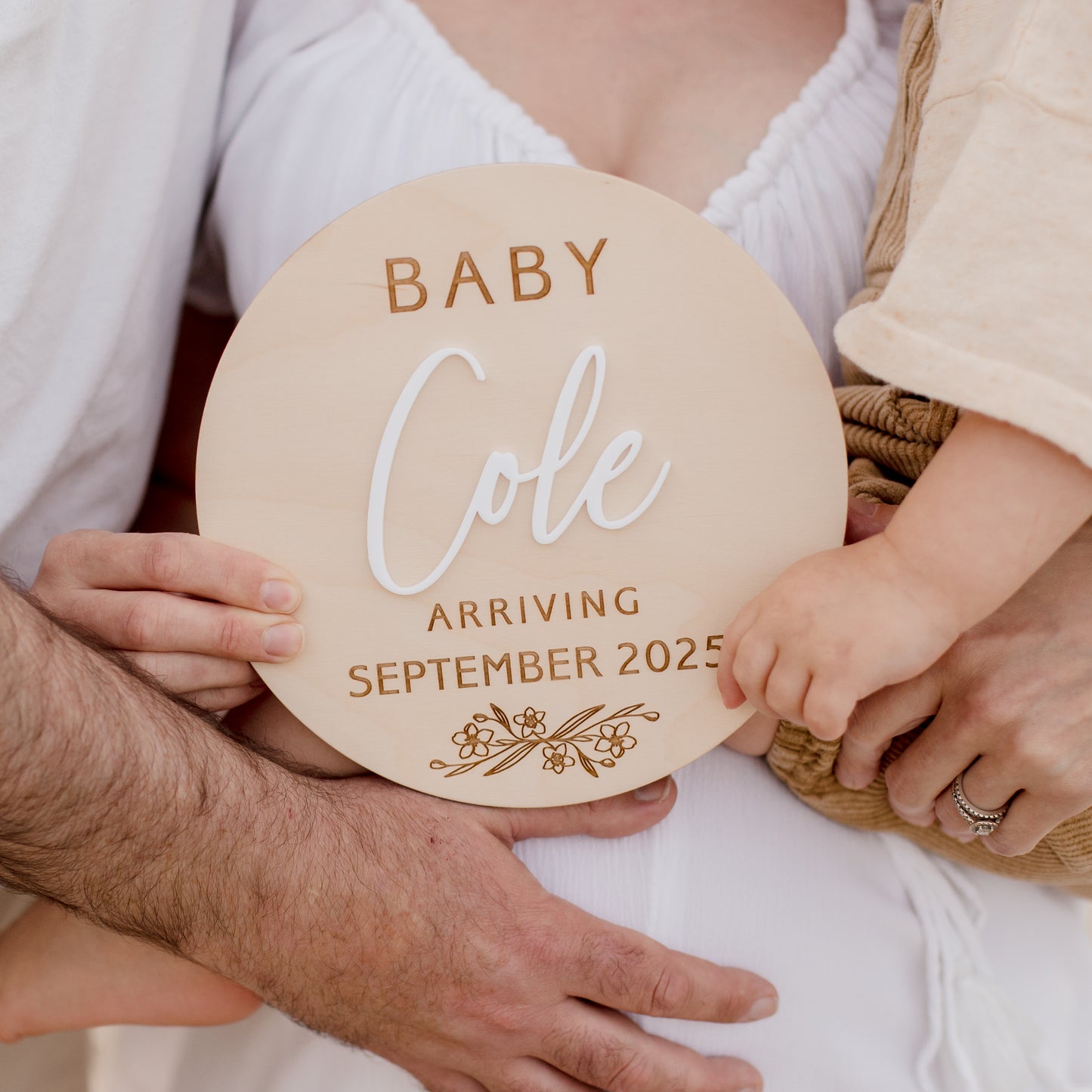 Pregnancy Announcement Wooden Plaque - Floral personal preg Miss Ali's