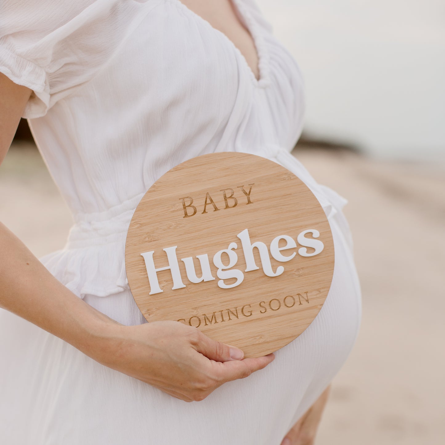 Pregnancy Announcement Wooden Plaque - Bamboo Bold personal preg Miss Ali's