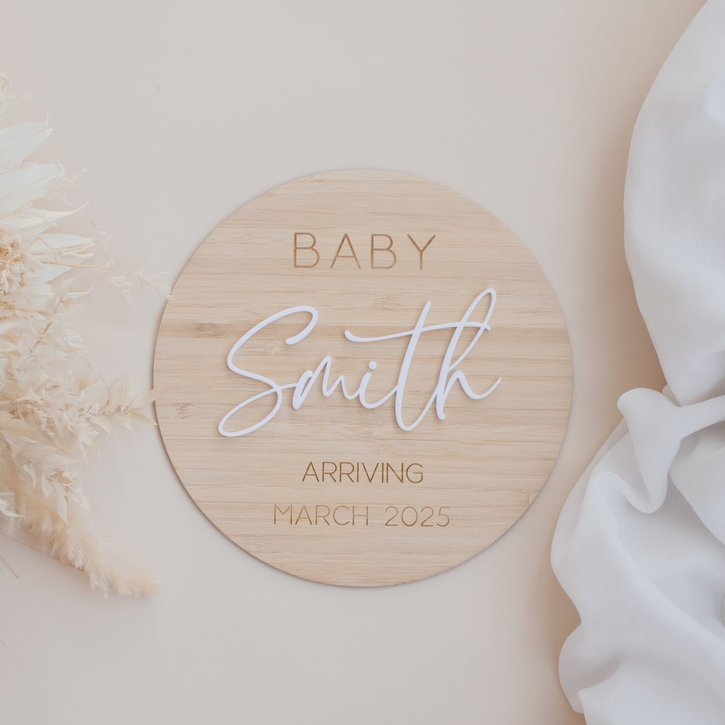 Pregnancy Announcement Wooden Plaque - Bamboo Script personal preg Miss Ali's