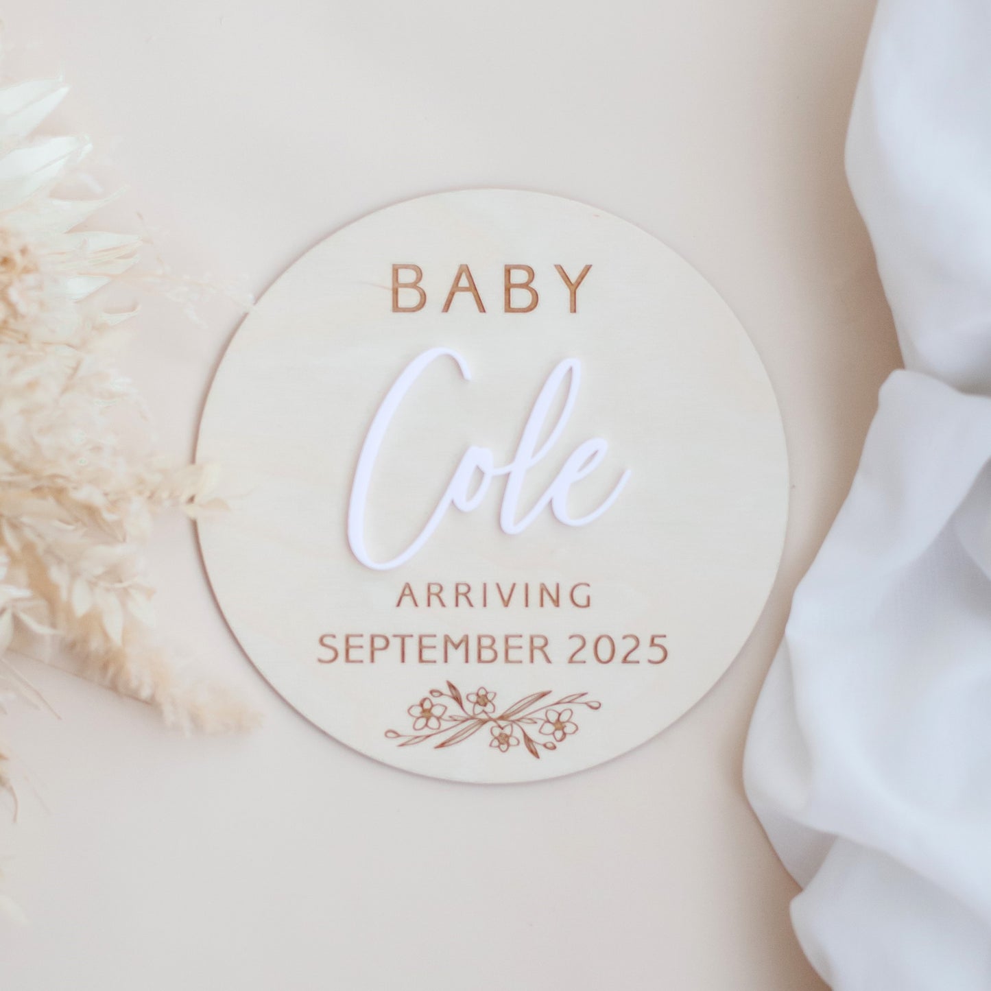 Pregnancy Announcement Wooden Plaque - Floral personal preg Miss Ali's
