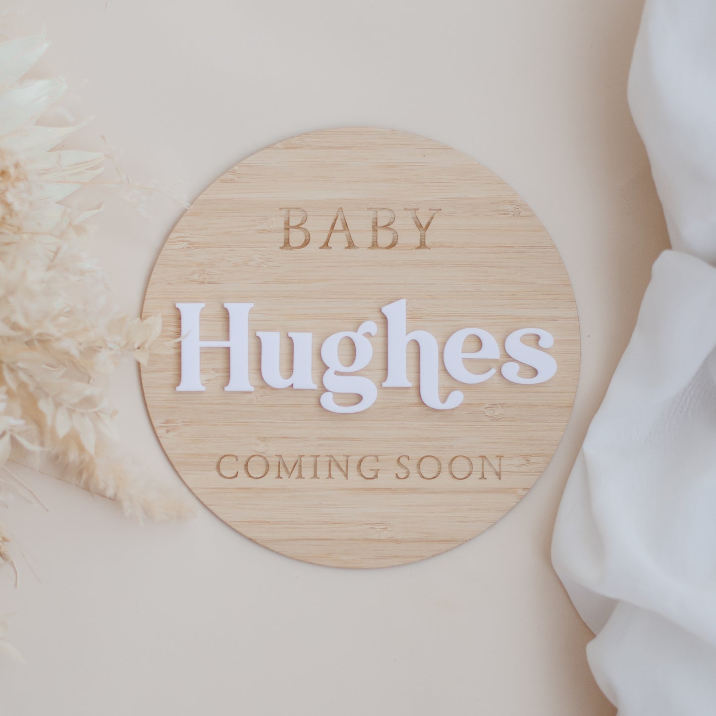 Pregnancy Announcement Wooden Plaque - Bamboo Bold personal preg Miss Ali's