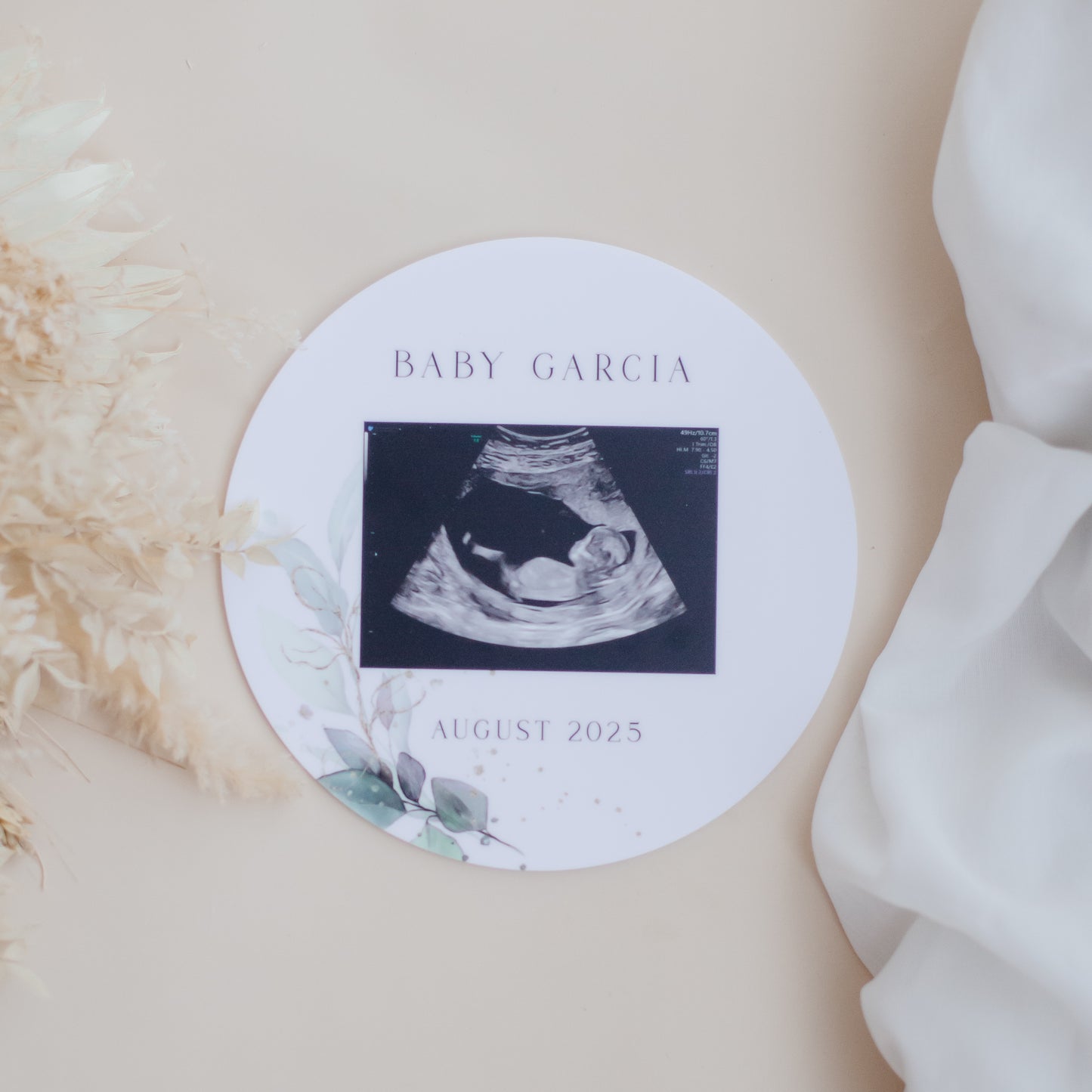 Ultrasound Announcement Plaque - Round personal preg Miss Ali's
