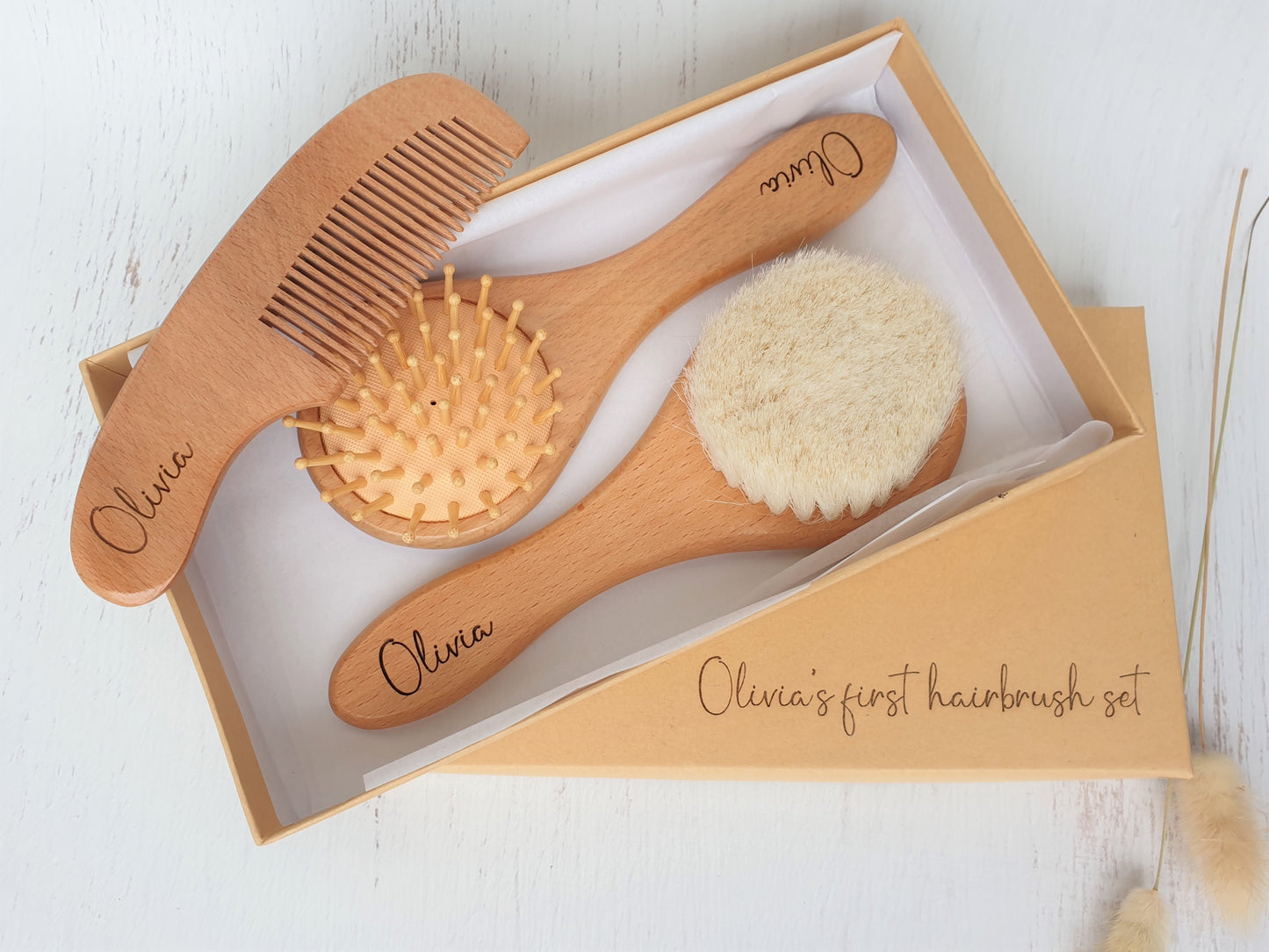 Personalised Wooden Baby Brush Set of 3 brush Miss Ali's
