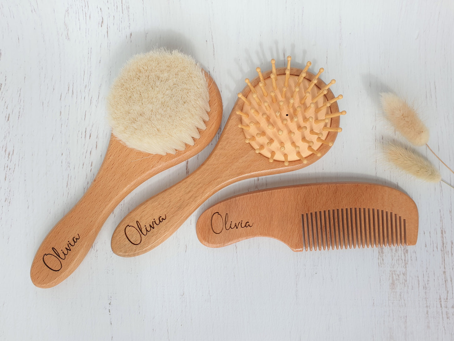 Personalised Wooden Baby Brush Set of 3 brush Miss Ali's