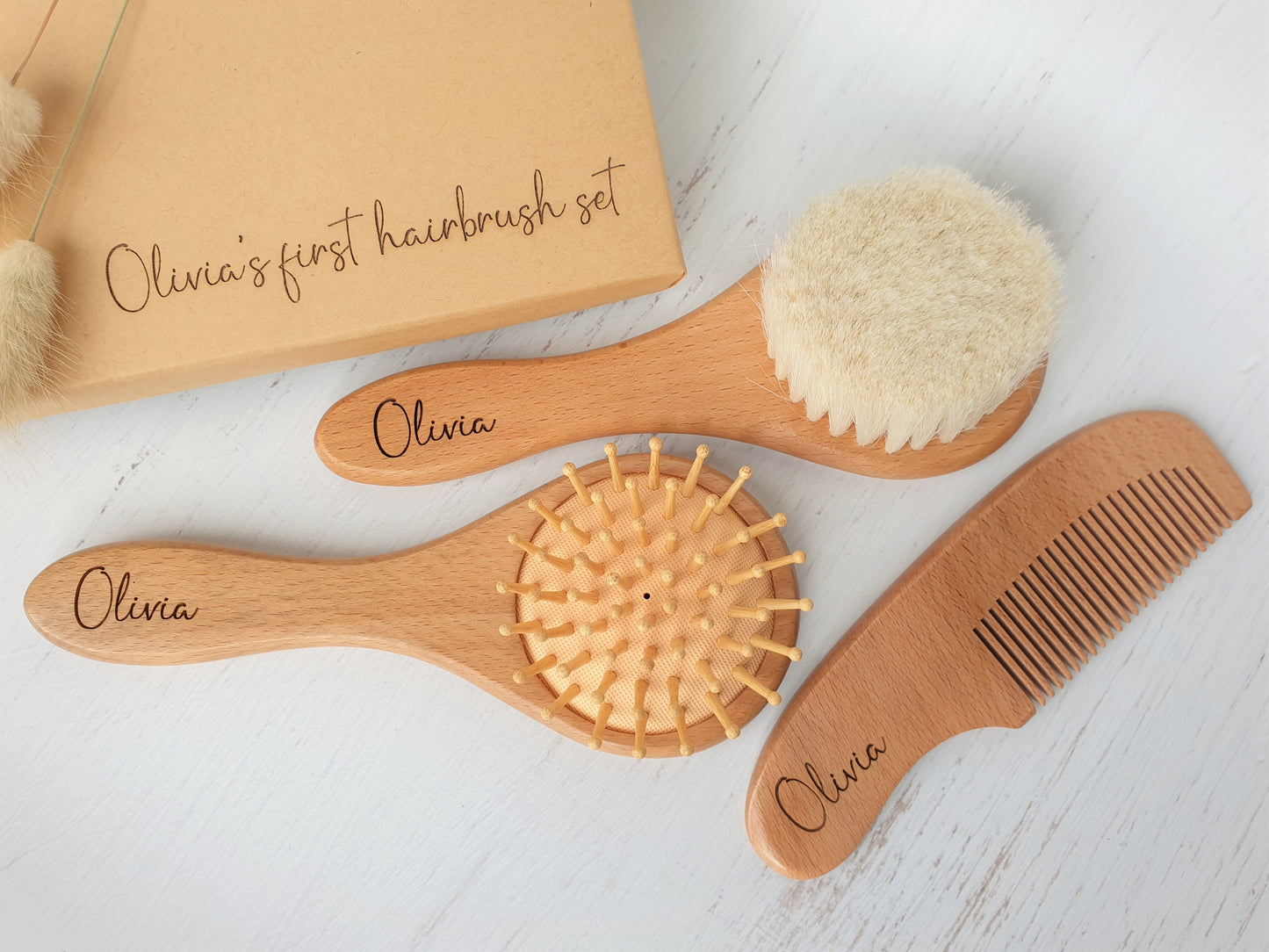 Personalised Wooden Baby Brush Set of 3 brush Miss Ali's