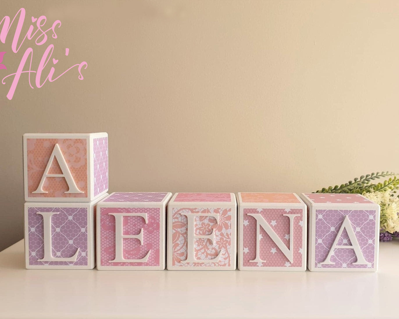Personalised Baby Name Blocks - Pastel Lace blocks Miss Ali's
