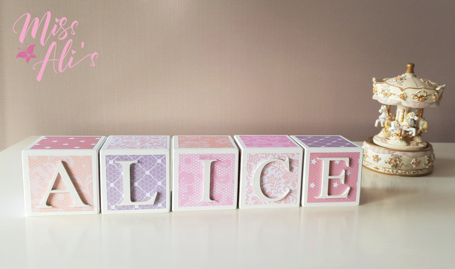 Personalised Baby Name Blocks - Pastel Lace blocks Miss Ali's