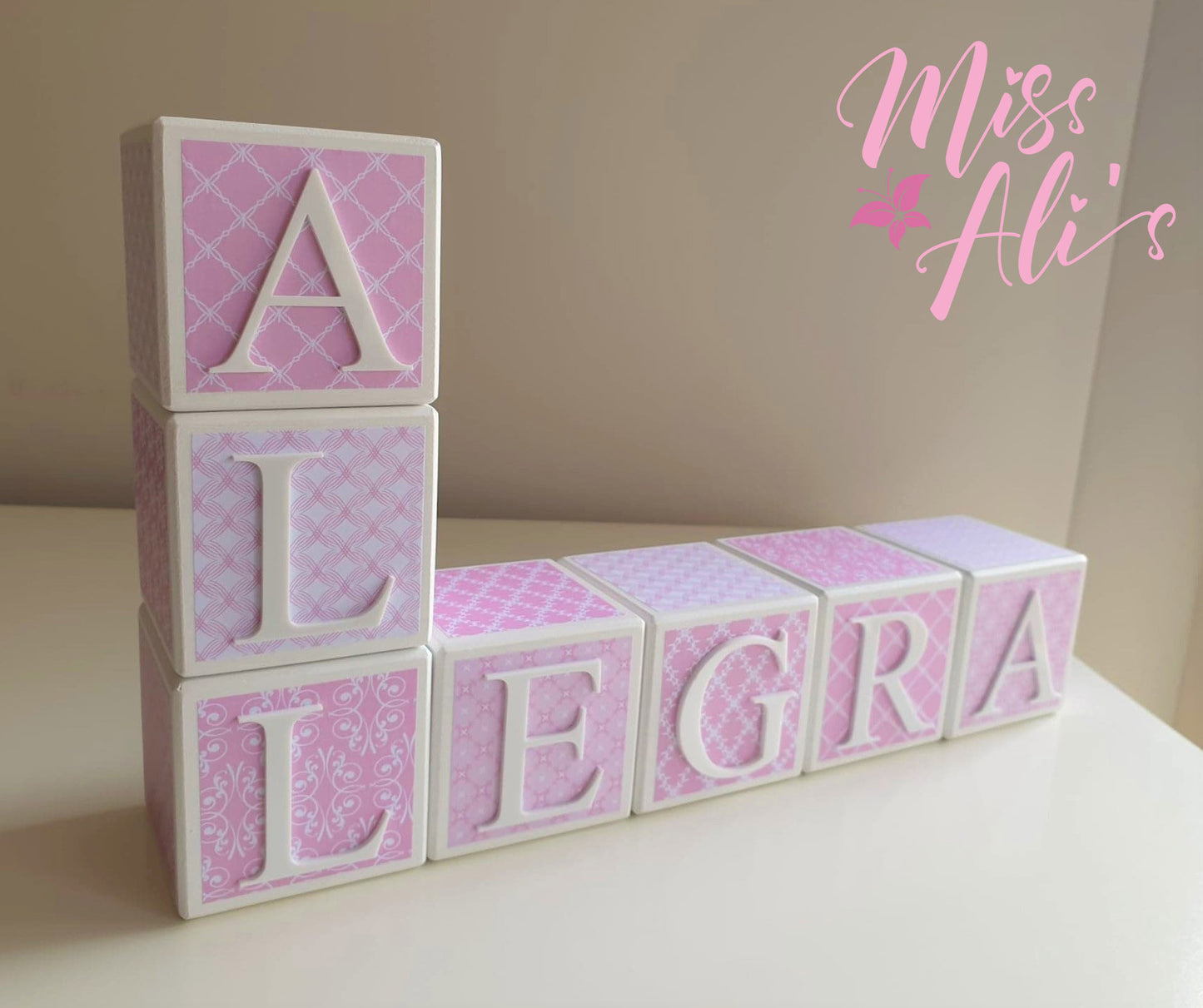 Personalised Baby Name Blocks - Pretty in Pink blocks Miss Ali's
