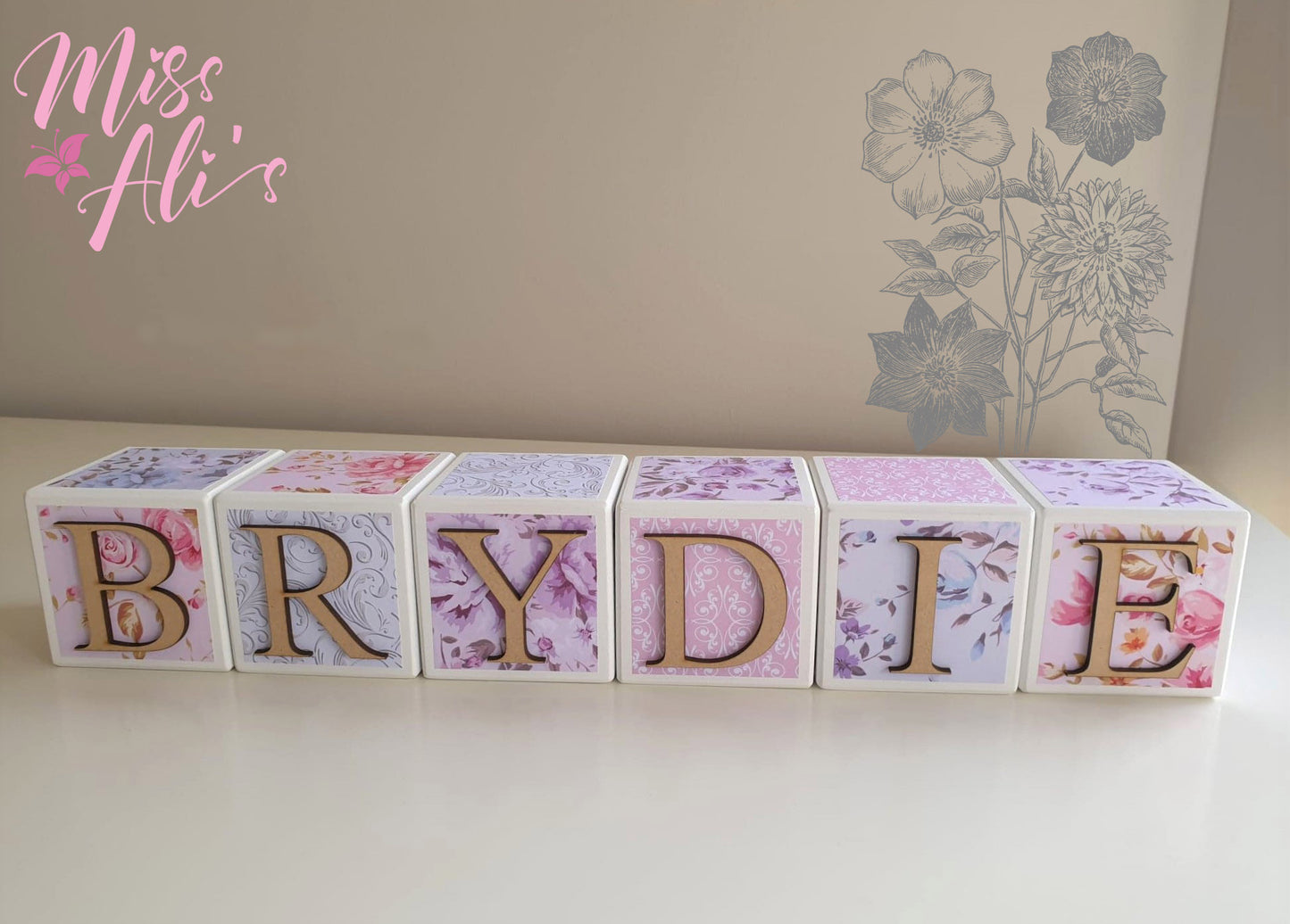 Personalised Baby Name Blocks - Rose Garden blocks Miss Ali's