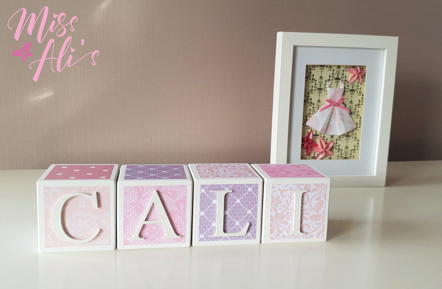 Personalised Baby Name Blocks - Pastel Lace blocks Miss Ali's