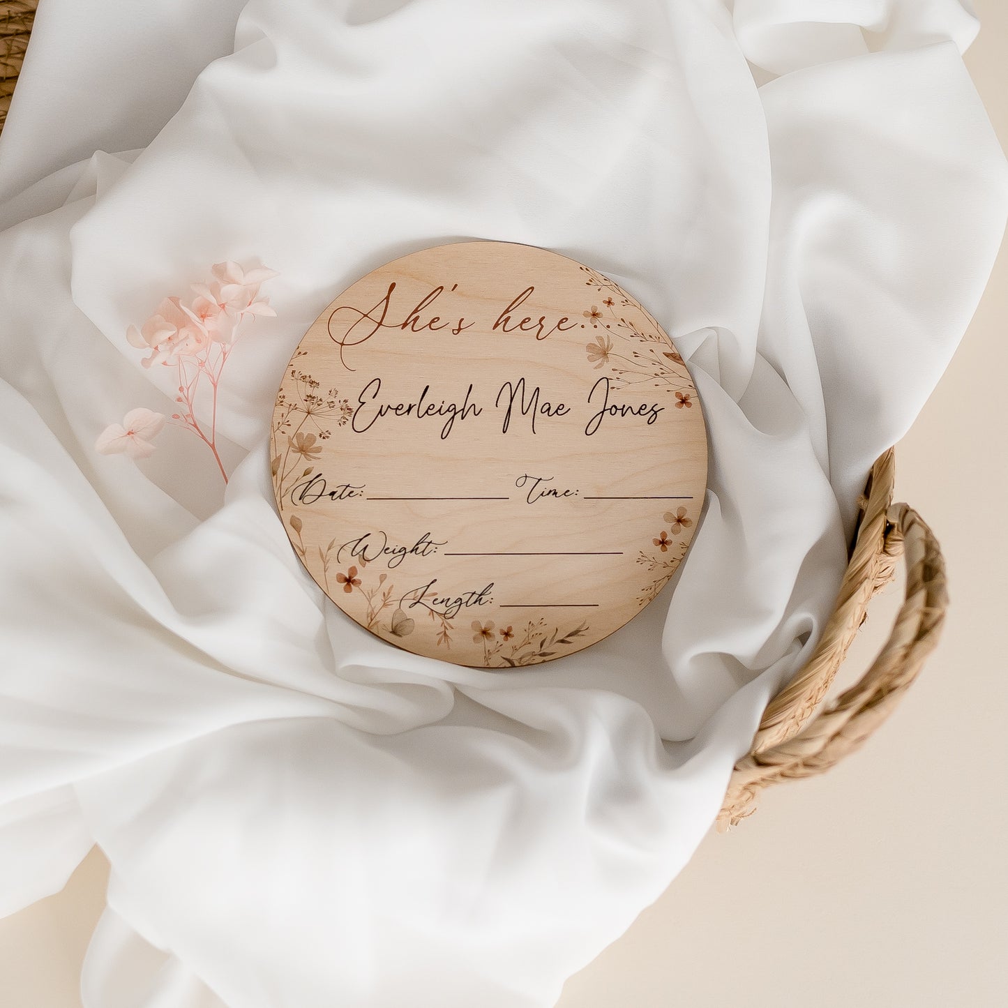 She's here - Personalised fill in the details baby name Miss Ali's