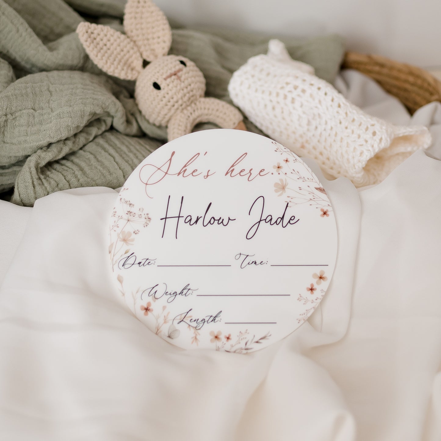 She's here - Personalised fill in the details baby name Miss Ali's
