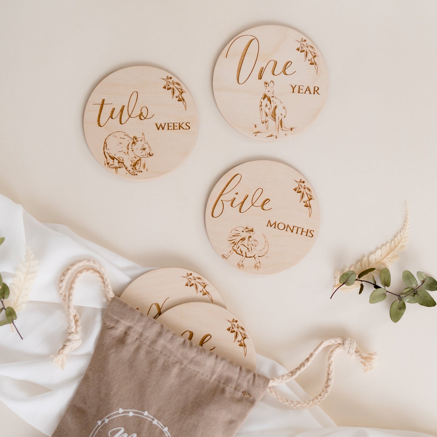 Baby Milestone Wooden Discs - Australian Animals Miss Ali's