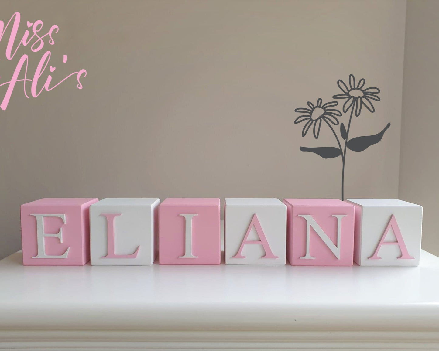 Alternating Coloured Personalised Baby Name Blocks painted blocks Miss Ali's