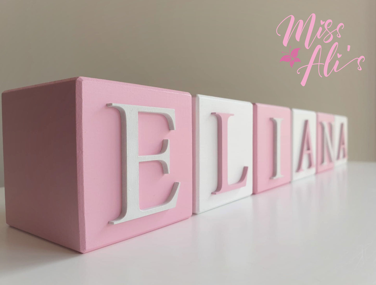 Alternating Coloured Personalised Baby Name Blocks painted blocks Miss Ali's