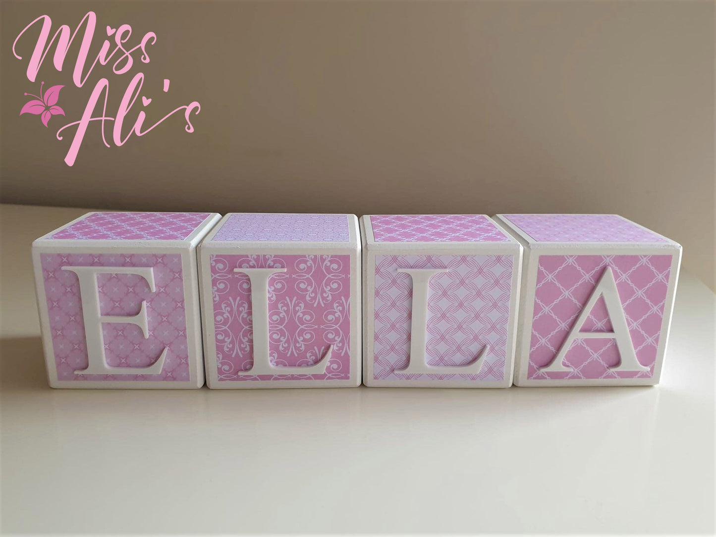 Personalised Baby Name Blocks - Pretty in Pink blocks Miss Ali's