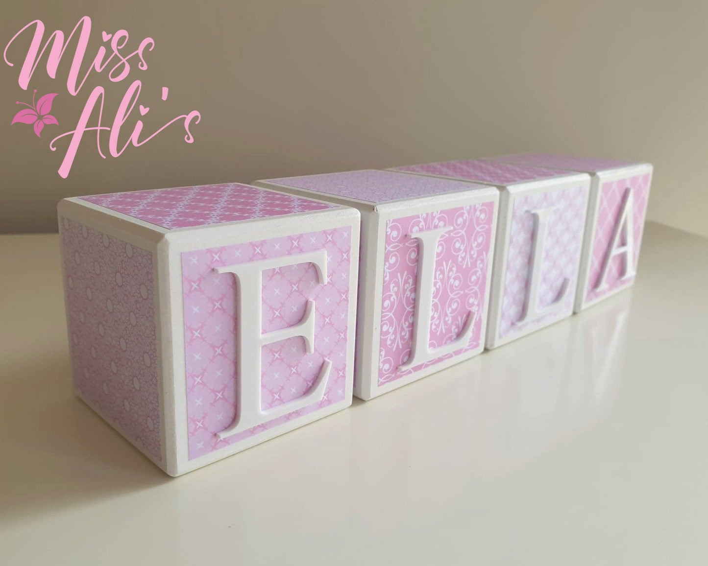Personalised Baby Name Blocks - Pretty in Pink blocks Miss Ali's