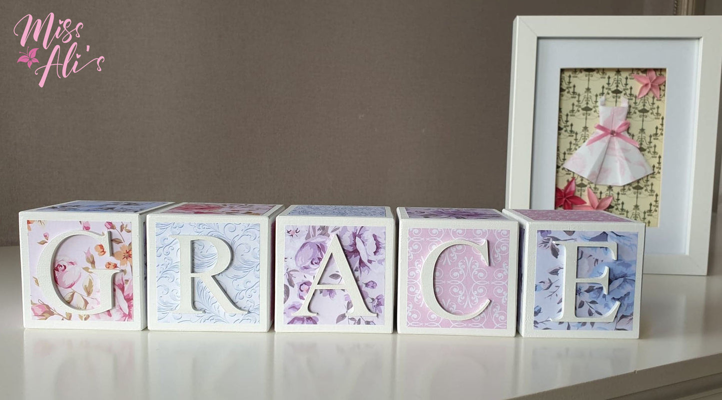 Personalised Baby Name Blocks - Rose Garden blocks Miss Ali's