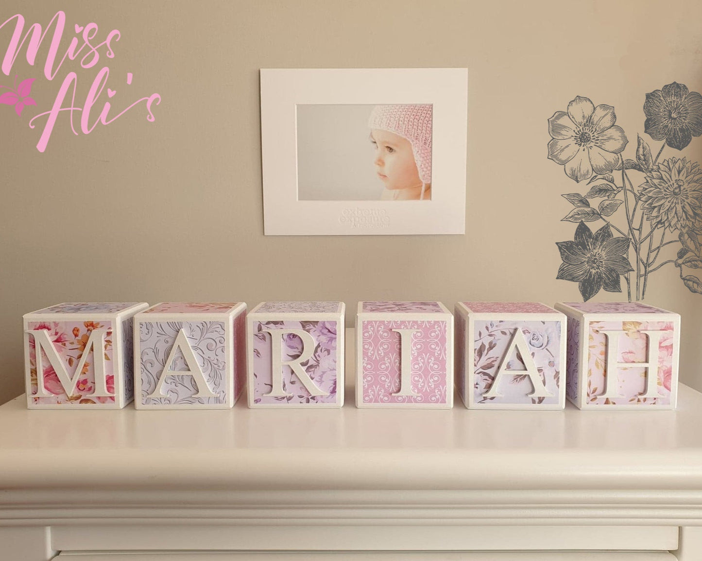 Personalised Baby Name Blocks - Rose Garden blocks Miss Ali's