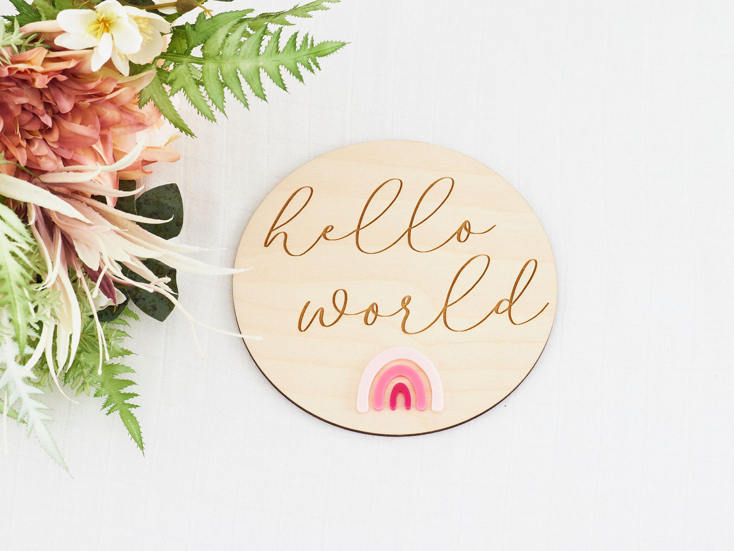 Hello World Plaque - Rainbow Miss Ali's Pink