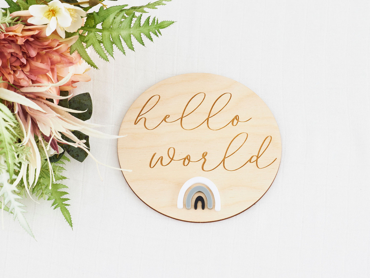 Hello World Plaque - Rainbow Miss Ali's Black & White
