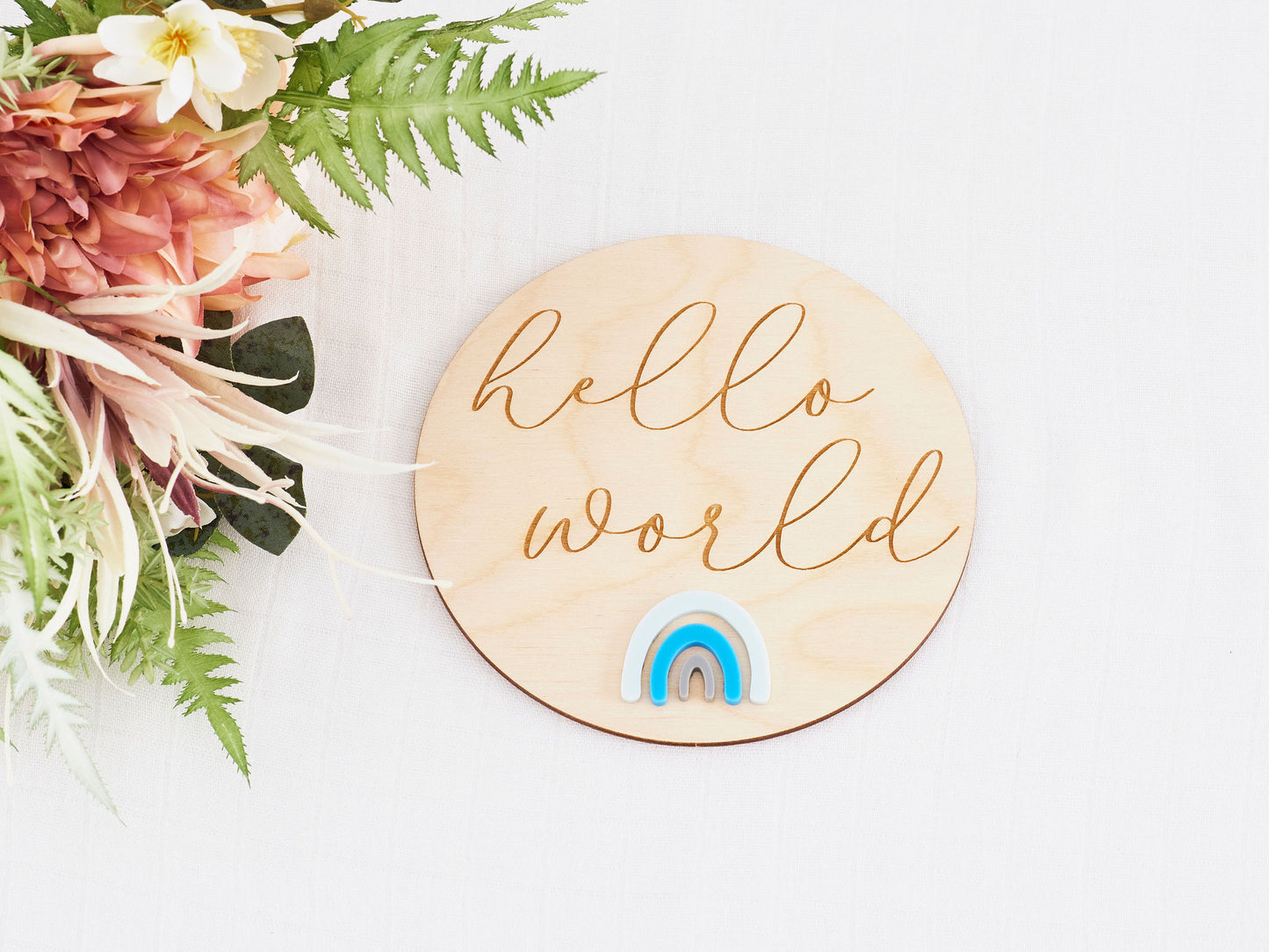 Hello World Plaque - Rainbow Miss Ali's Blue