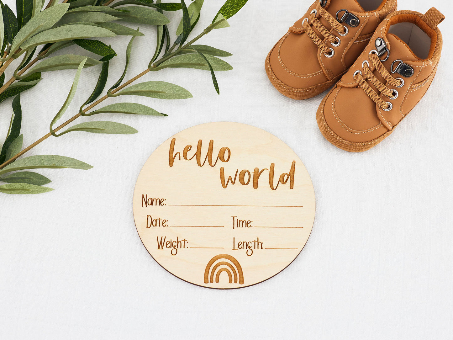 Engraved Birth Announcement - Fill in the details Miss Ali's hello world Rainbow