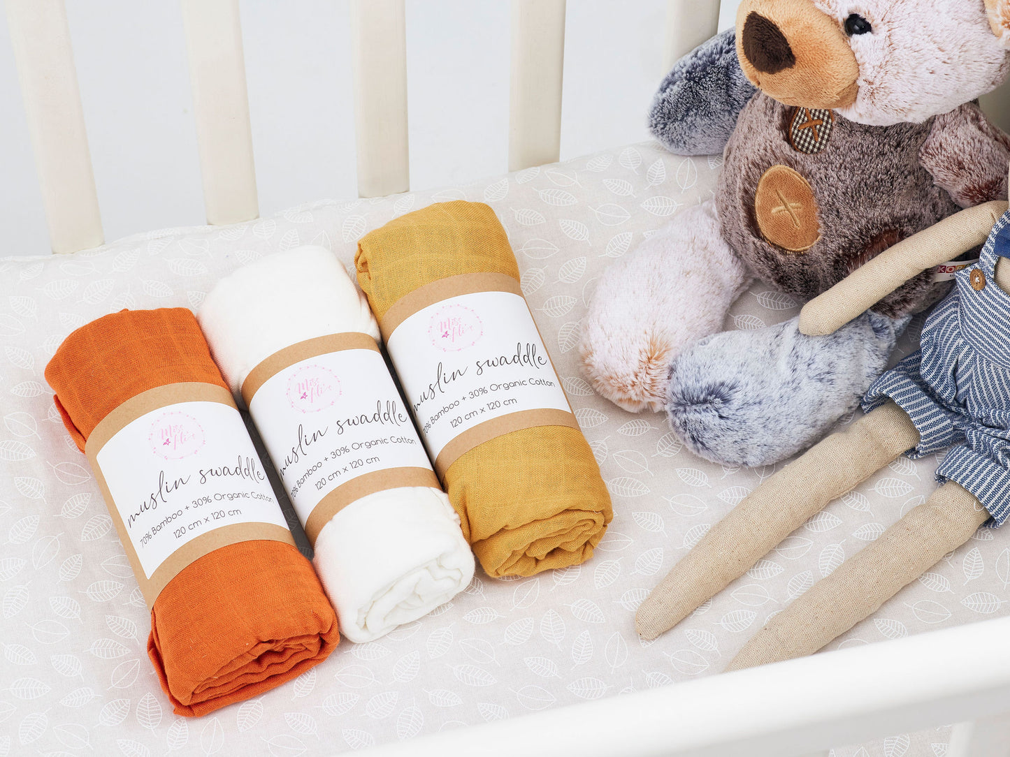 Set of 3 Earth Tones - Bamboo + Organic Cotton Muslin Swaddle Miss Ali's