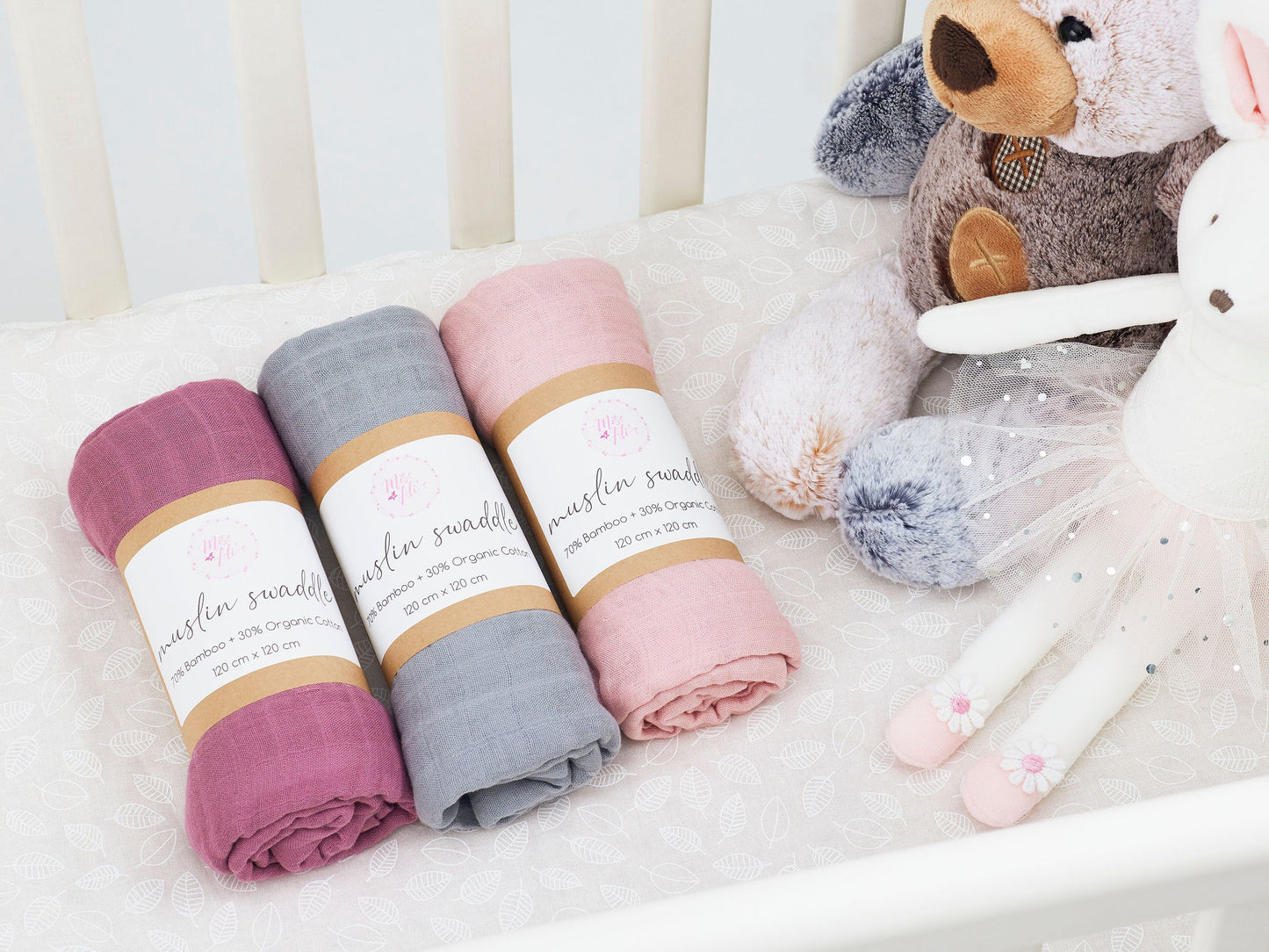 Set of 3 Pink Tones - Bamboo + Organic Cotton Muslin Swaddle Miss Ali's