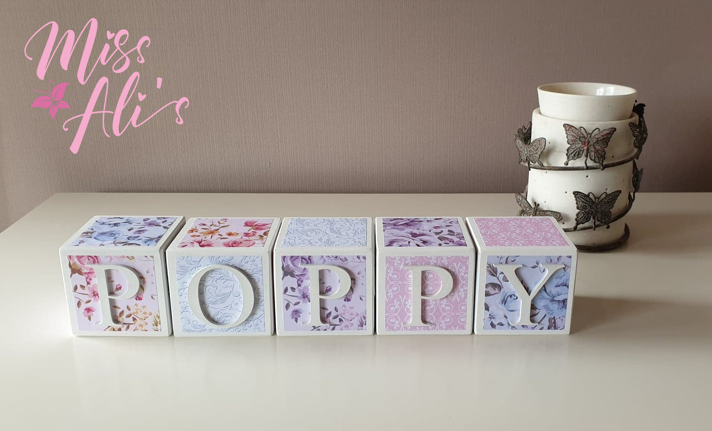 Personalised Baby Name Blocks - Rose Garden blocks Miss Ali's