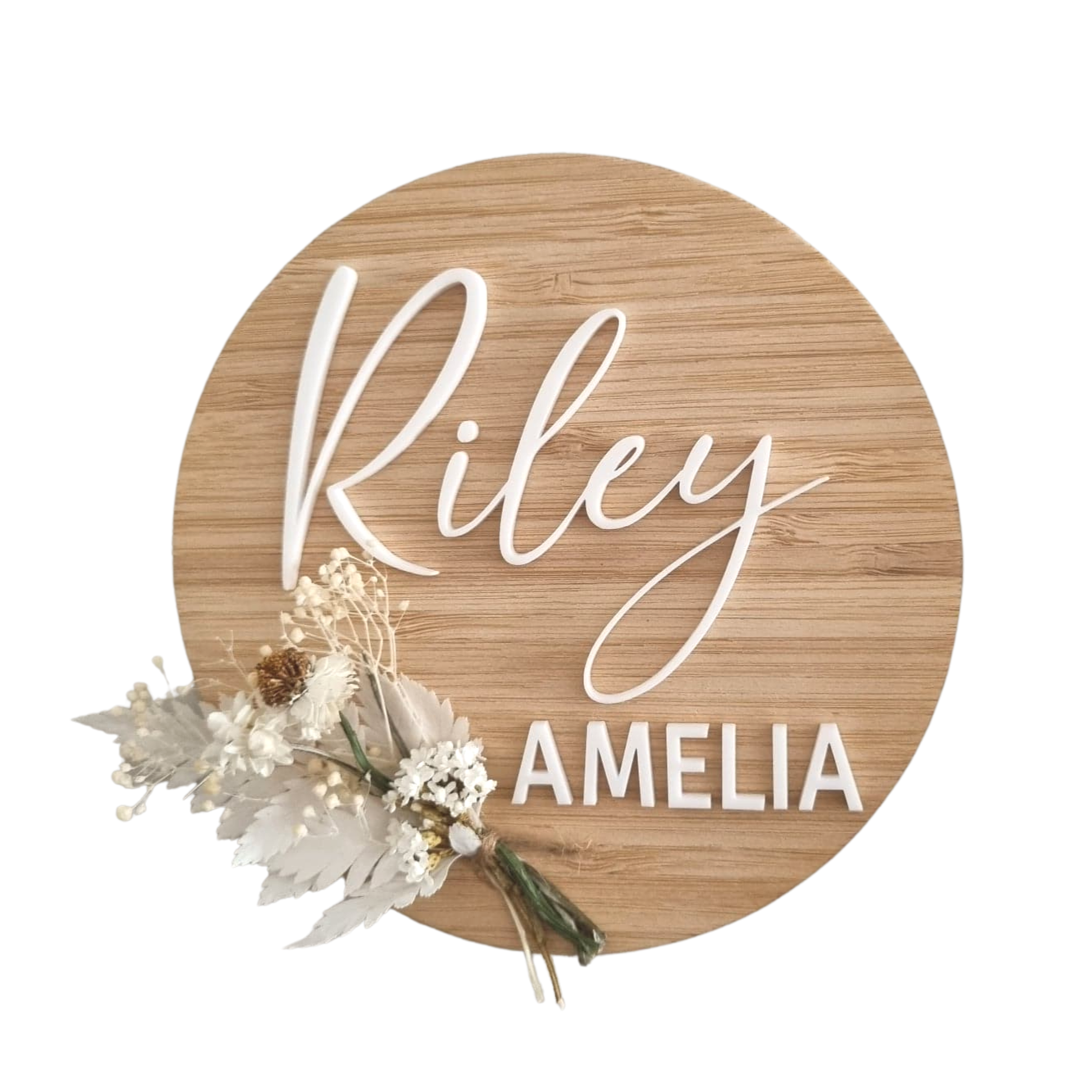 Bamboo Birth Plaque with Dried Flower Bouquet Acrylic baby Miss Ali's