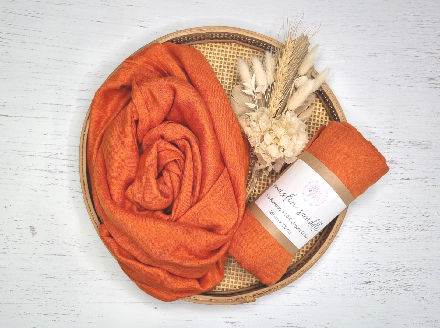 Bamboo + Organic Cotton Muslin Swaddle Miss Ali's Terracotta