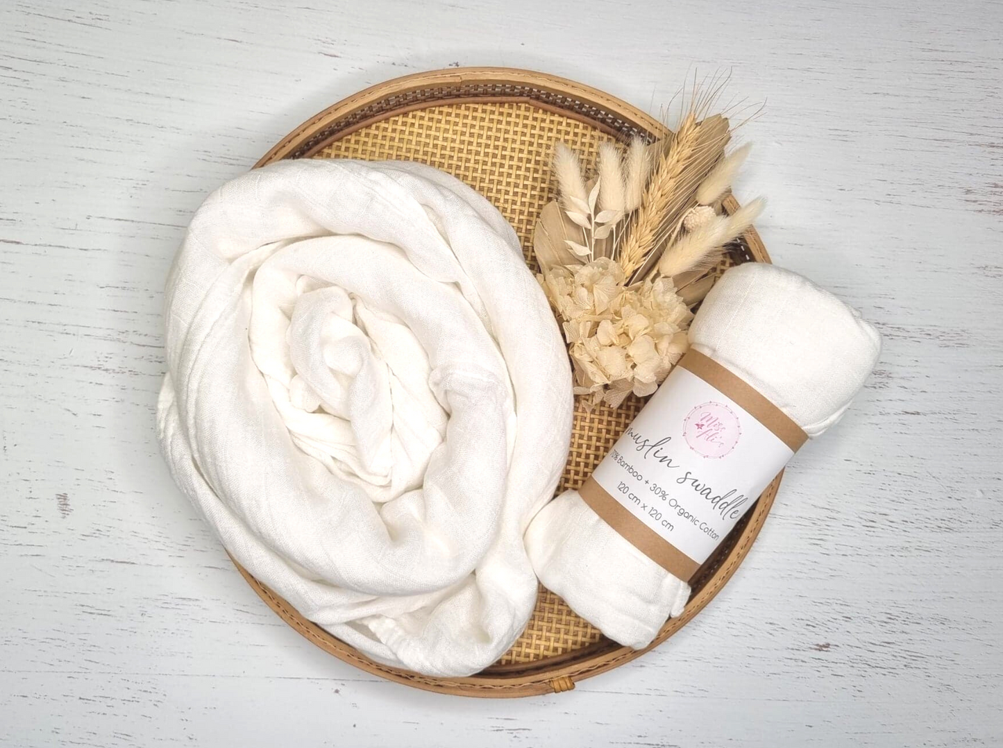 Bamboo + Organic Cotton Muslin Swaddle Miss Ali's White