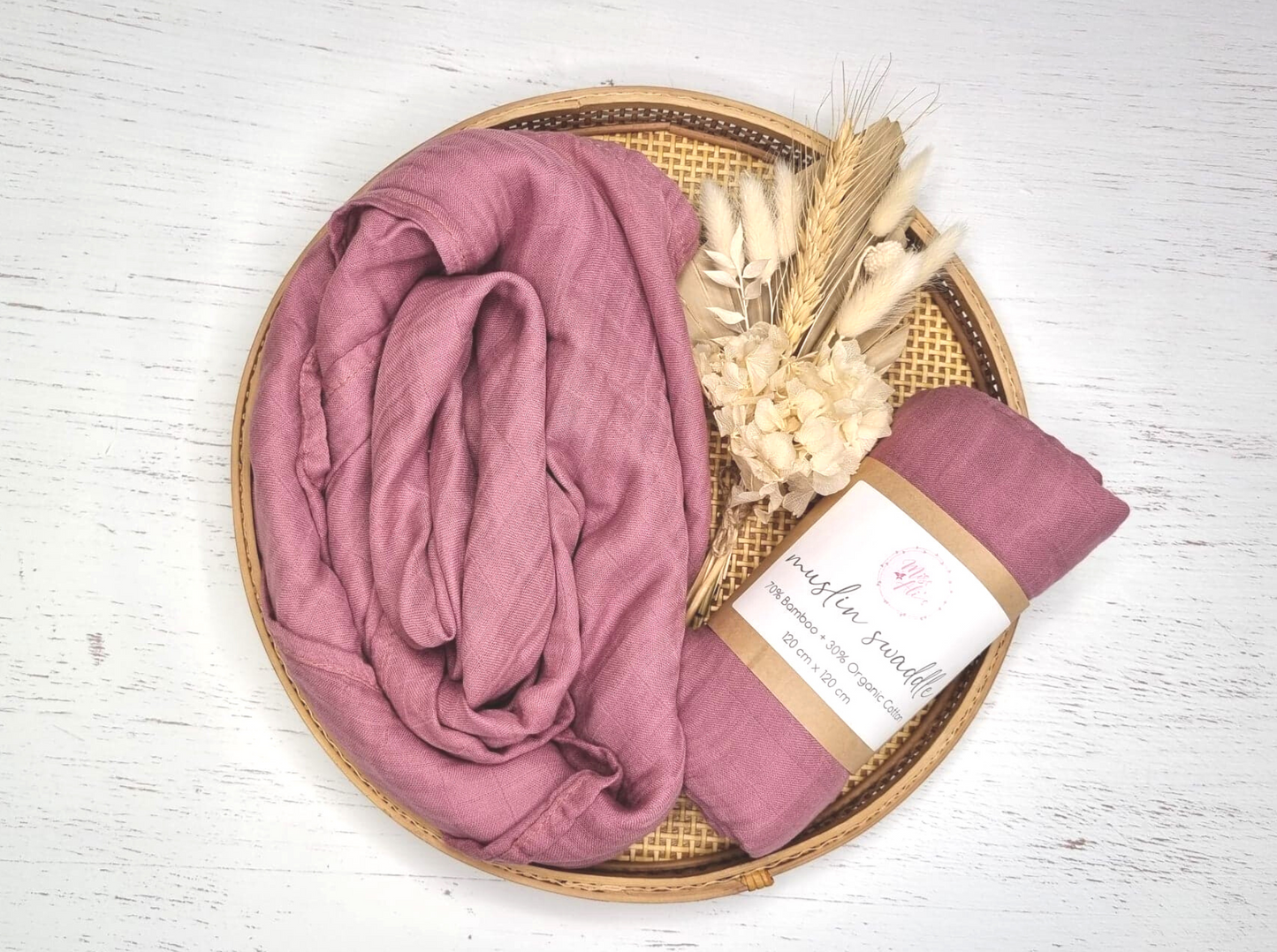 Bamboo + Organic Cotton Muslin Swaddle Miss Ali's Dusky Purple