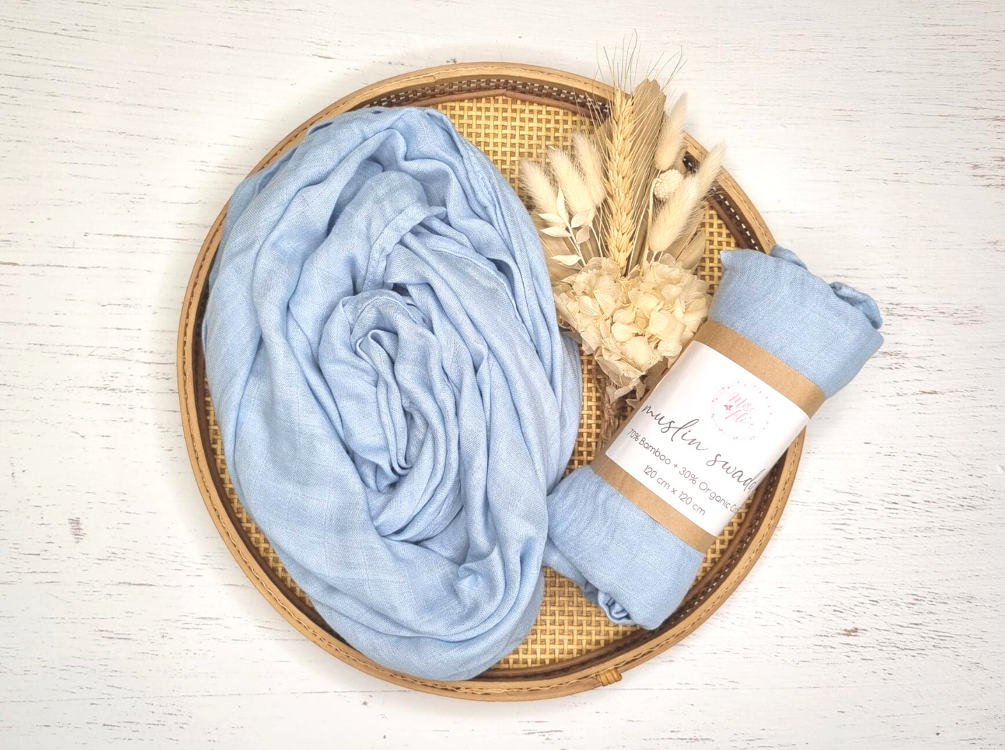 Bamboo + Organic Cotton Muslin Swaddle Miss Ali's Pastel Blue