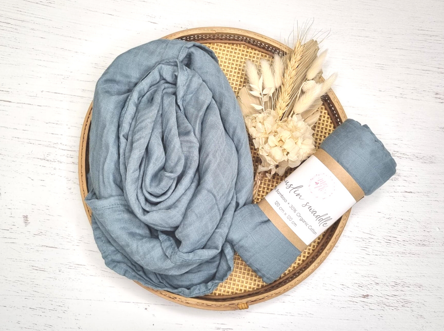 Bamboo + Organic Cotton Muslin Swaddle Miss Ali's Ocean Blue