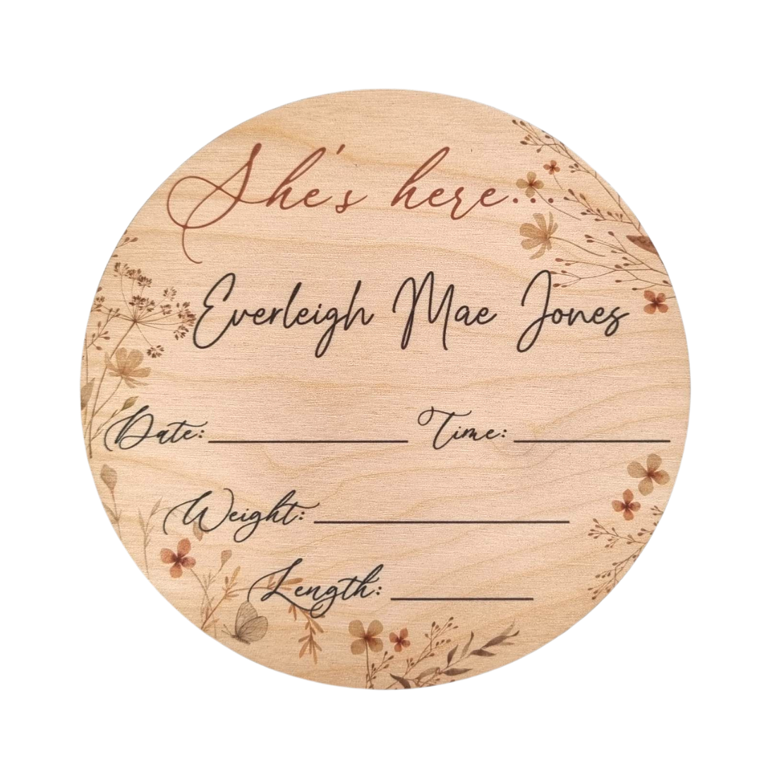 She's here - Personalised fill in the details baby name Miss Ali's