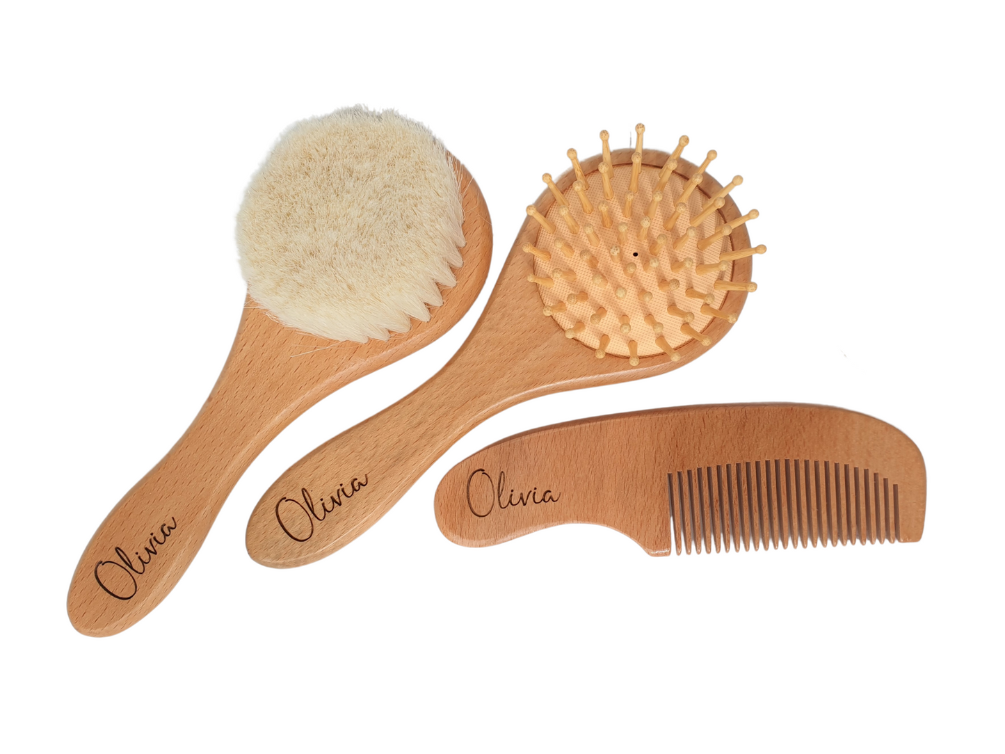 Personalised Wooden Baby Brush Set of 3 brush Miss Ali's
