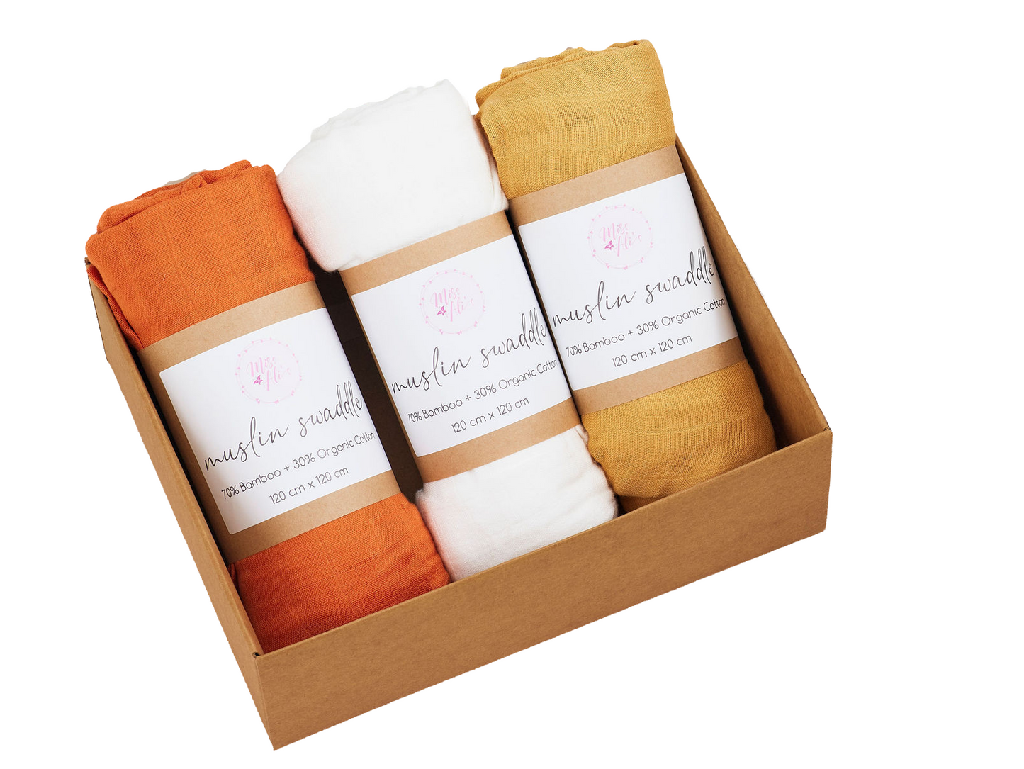 Set of 3 Earth Tones - Bamboo + Organic Cotton Muslin Swaddle Miss Ali's