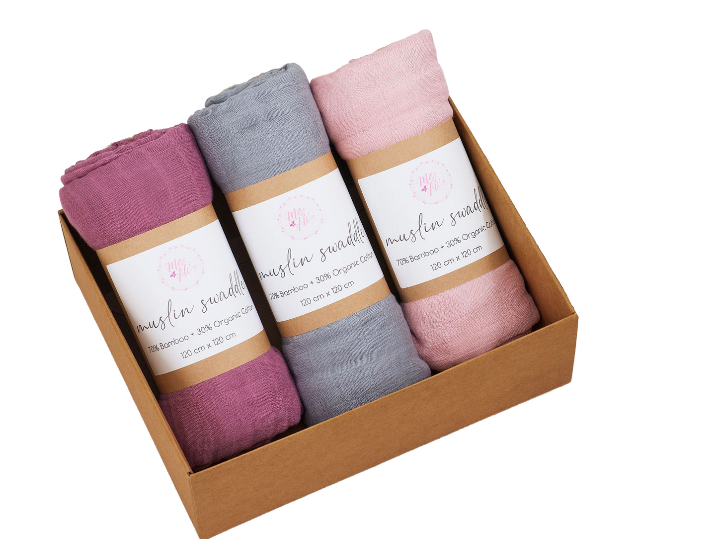 Set of 3 Pink Tones - Bamboo + Organic Cotton Muslin Swaddle Miss Ali's