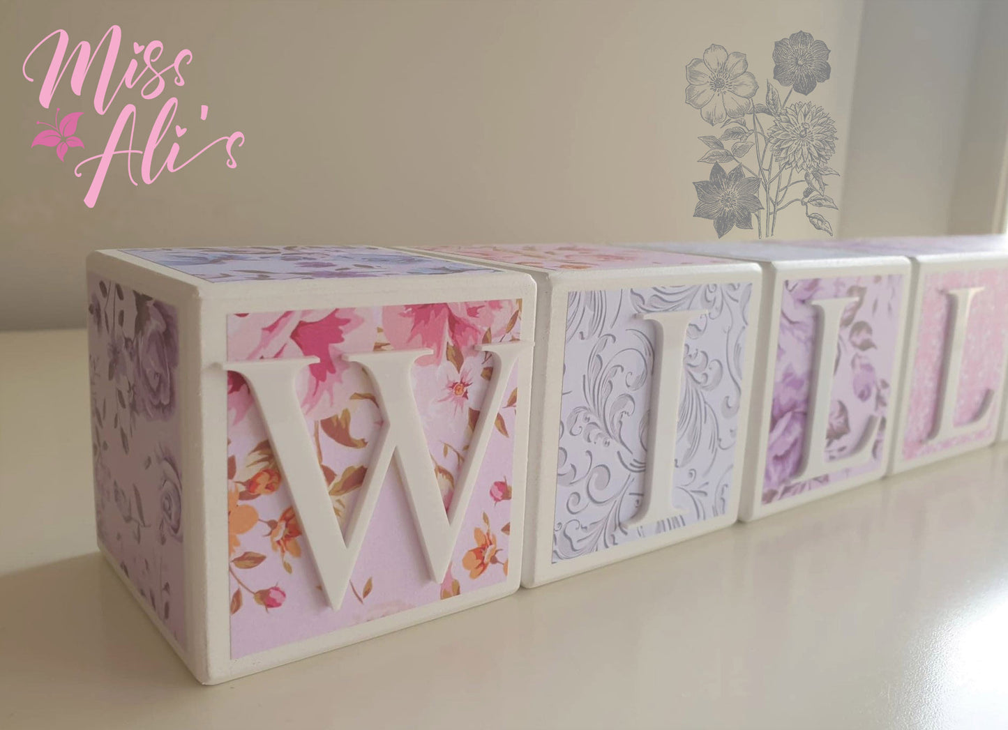 Personalised Baby Name Blocks - Rose Garden blocks Miss Ali's