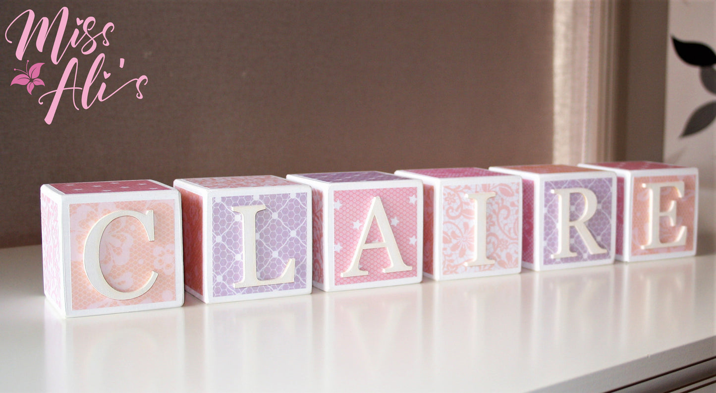 Personalised Baby Name Blocks - Pastel Lace blocks Miss Ali's
